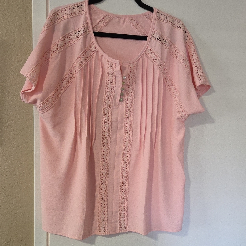 Pink Lace Trim Women's Top